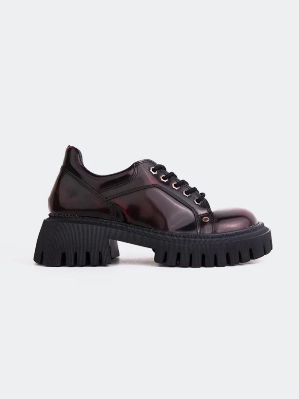 Lintervalle Burgundy Patent Leather Platform Oxford Shoes Made in Spain